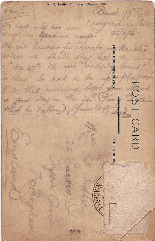 Postcard, Niagara Falls, 1914, back.