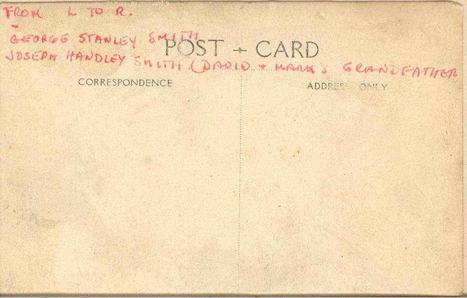 Back of post card featuring Joseph Handley Smith and his brother.