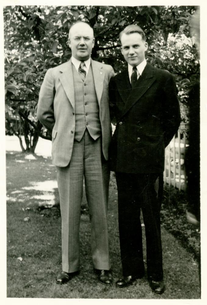 Hampton Gray standing beside his father John Balfour Gray Sr., date unknown.